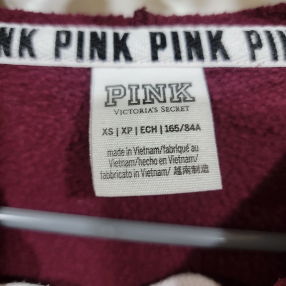 Victoria Secret Pink Maroon Lace Up Hoodie With Pockets, Size XSmall. - Picture 3 of 9